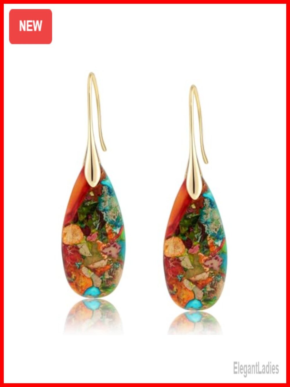 Natural Healing Stone Fishhoop Dangle Drop Earrings Gold Silver